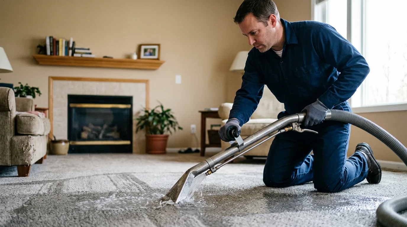 Water damage restoration technician working near Mount Holly, VT